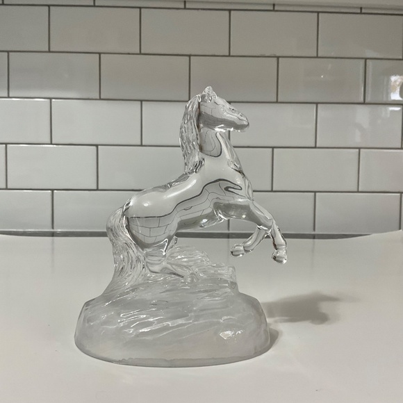 VTG Crystal Rearing Horse Figurine On Frosted Glass Base Cristal D' Arques - Picture 3 of 6